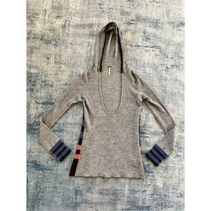 Free People Gray Blue Black Orange Color Block Hooded Sweater Large